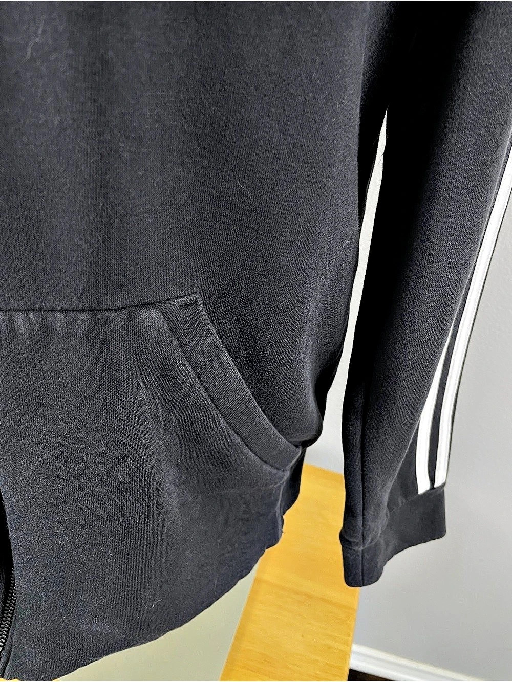 adidas Essentials Black & 3 White Stripe Full-Zip Fleece Hoodie Women's Medium - Picture 6 of 11